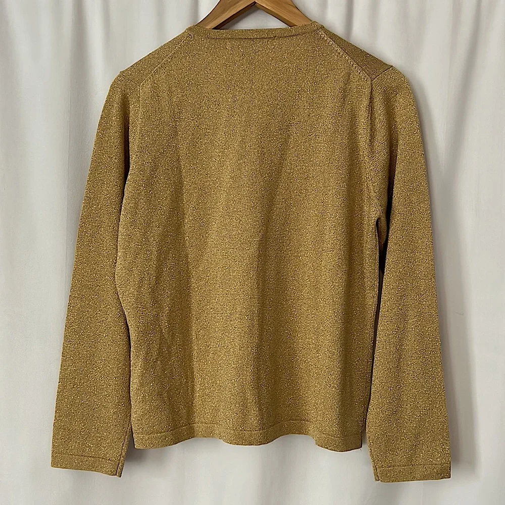 Jetal Silk Gold Metallic Thread Button Front Long Sleeve Shirt Top **Sz L** - Picture 2 of 4